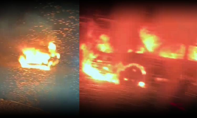 VÍDEO: Carro é completamente consumido pelas chamas na madrugada deste domingo em Vitória da Conquista